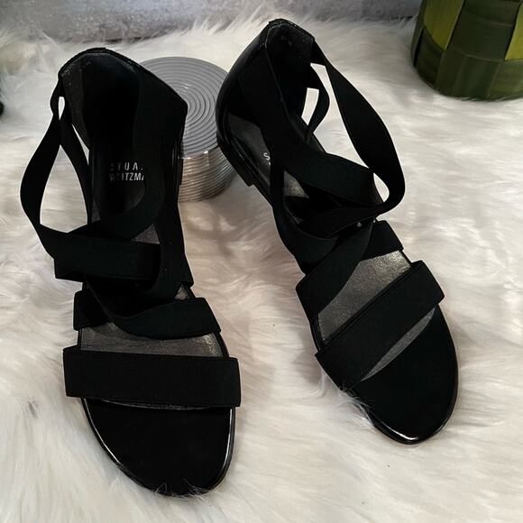 NEW Stuart Weitzman Crisscrossed Strap Ankle Flat Sandals Black Sz 5.5 NWOB - Picture 4 of 14